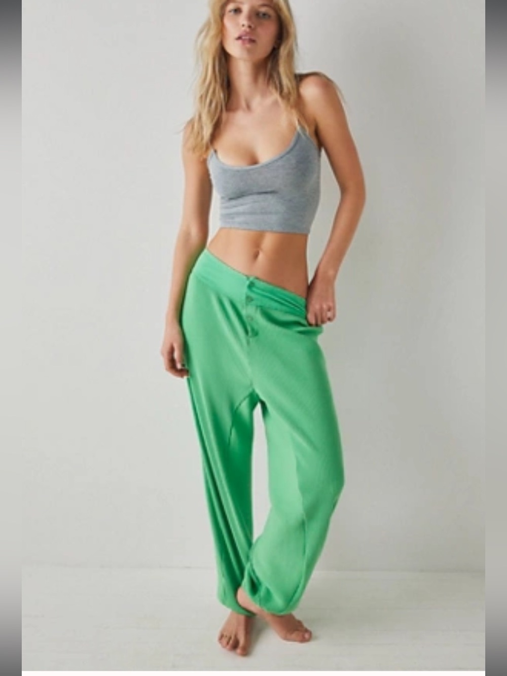 Green Ribbed Lounge Pants - Women